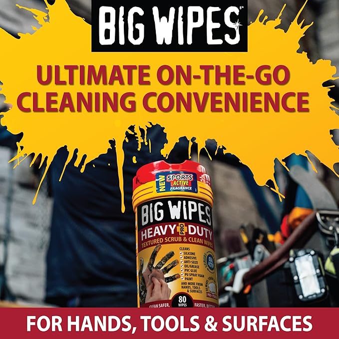 BIG WIPES Heavy Duty Industrial Hand Cleaning Wipes, Textured Scrubbing Degreaser Wipes for Mechanics and Tool Cleaner – 80 Count Canister (3 Pack)