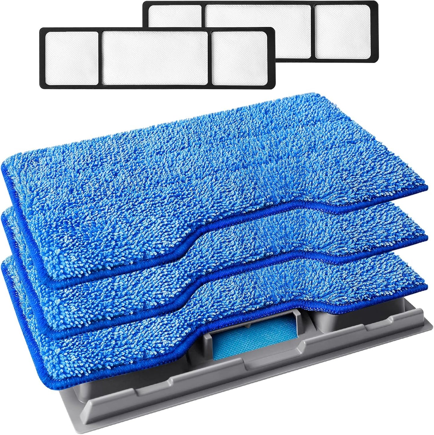 KEEPOW Reusable Mop Pads Refills, Replacement Pads Compatible with Shark Vac Mop VM252 VM200 VC205 VM250 /QM250 VM190, Hardwood Floor Mop Pad with Upgraded Dirt Chamber, Blue (1+2+3 Pads)