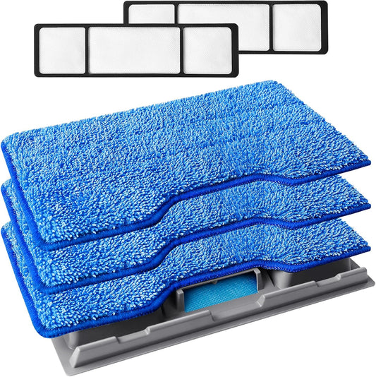 KEEPOW Reusable Mop Pads Refills, Replacement Pads Compatible with Shark Vac Mop VM252 VM200 VC205 VM250 /QM250 VM190, Hardwood Floor Mop Pad with Upgraded Dirt Chamber, Blue (1+2+3 Pads)