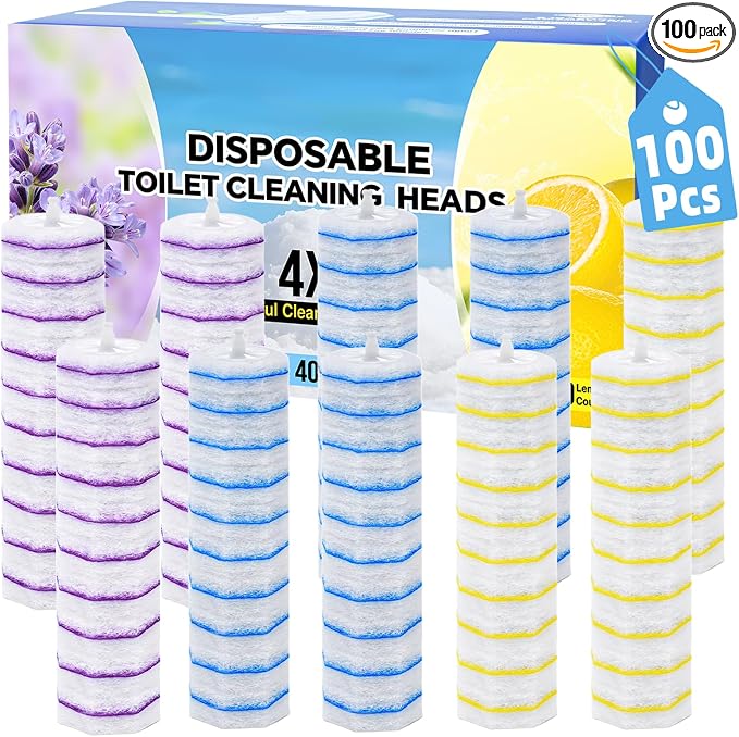 Toilet Bowl Wand Refills for Clorox, Toilet Cleaner Refills,100 Count | Compatible with Clorox Toilet System, Pre-Loaded Cleaner, 3-Layer Scrub Pads, 4X Cleaning Power , Lemon Lavender Scent