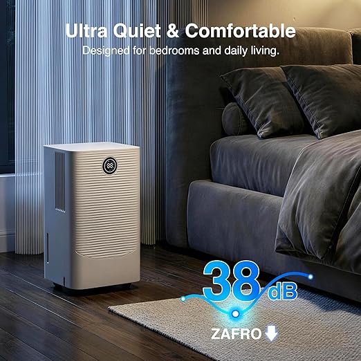 ZAFRO 24 Pint Dehumidifier for Home & Basement up to 1500 Sq.Ft, Auto Humidity Control, 38dB Ultra Quiet, Continuous & Manual Drainage with Drain Hose, Auto Defrost, 24H Timer