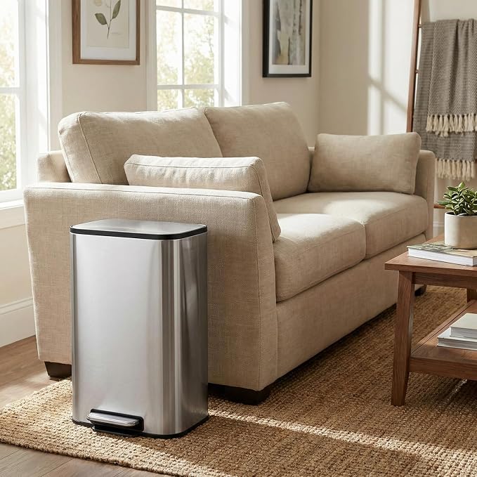 8 Gal/13.2 Gal Stainless Steel Kitchen Trash Can, Step Garbage Can with Soft-Close Lid & Removable Inner Bucket, Fingerprint-Proof Waste Bin with Wide Non-Slip Pedal for Home Office Bathroom
