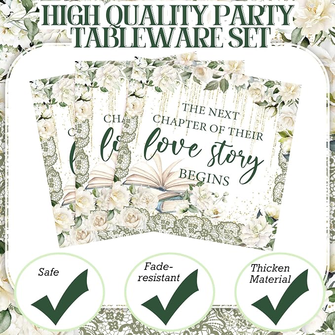 Zhehao 200 Pcs Bridal Shower Party Supplies Engagement Paper Plates Napkins Set for 50 Guests Spring Wedding Party Supplies Wedding Paper Plates with Flower (Next Chapter of Love)