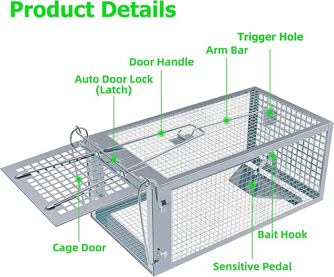 Humane Rat Traps 2-Pack, No Kill Small Animal Cage Trap, Live Mouse Trap Cage Catch and Release, Trampa para Ratones, Chipmunk Rodent Trap that Work for Indoor and Outdoor - 10.6" L x 5.5" W x 4.7" H