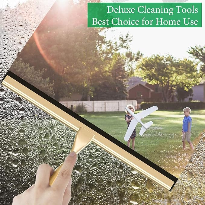 Stainless Steel Squeegee for Shower Doors, All-Purpose Shower Squeegee for Bathroom, Window and Car Glass, 14 Inches Brushed Gold