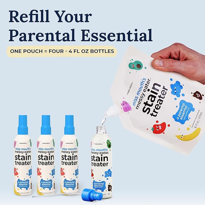 Miss Mouth's Messy Eater Stain Treater Ultimate Refill Bundle - 4oz 3-Pack Spray & 16oz Refill Pouch - Laundry Spot Cleaner for Baby Clothes & Fabric