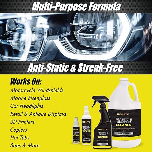 Rolite - RPAC8z2PK Plastic and Acrylic Cleaner Spray - High Shine Protectant and Polish For Nonporous Surfaces, Streak-Free Formula, For Windshields,Headlights, Retail Displays,8 fl. OZ. Bottle,2 Pack