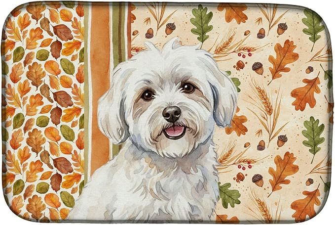 Caroline's Treasures Coton de Tulear Heirloom Fall Dish Drying Mat Absorbent Dish Drying Mat Pad for Kitchen Counter Dish Drainer Mat for Countertop, 14 x 21", Multicolor