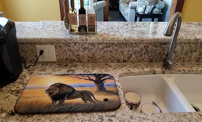 Caroline's Treasures Lions at Dawn Dish Drying Mat Absorbent Dish Drying Mat Pad for Kitchen Counter Dish Drainer Mat for Countertop, 14 x 21", Multicolor