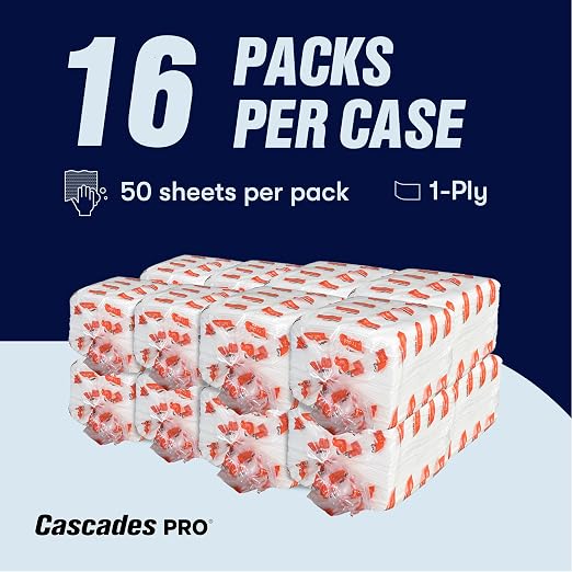 Cascades PRO Tuff-Job Wipers – 800 Sheets Airlaid 1-Ply Disposable Wipes – Highly Absorbent for Industrial, Automotive, and Janitorial Cleaning – 50 Sheets/Pack, 16 Packs/Box – W300 – White