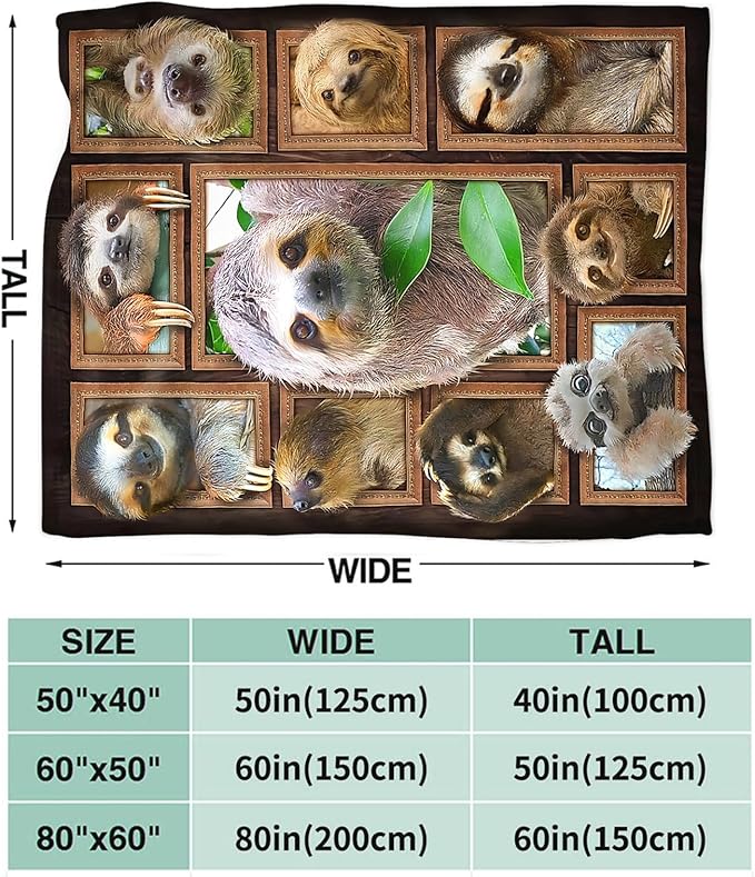 Tijuboni Sloth Throw Blanket Sloth Gifts for Girls Boys Women Men Kids Adults Soft Flannel Fleece Blanket for Couch Sofa Bed Home Decor 40"x50"