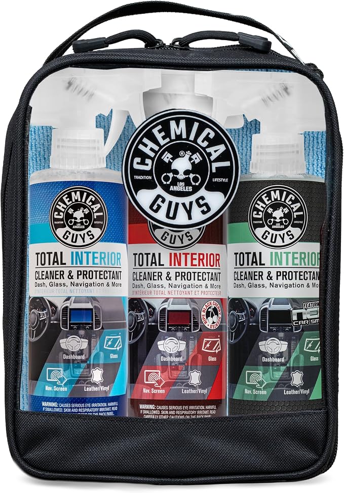Chemical Guys Total Interior Cleaner Variety Kit With Storage Bag | 3 Scents, Fresh, New Car, & Black Cherry Scents, 3 Microfiber Towels, & Giftable Car Care Bag