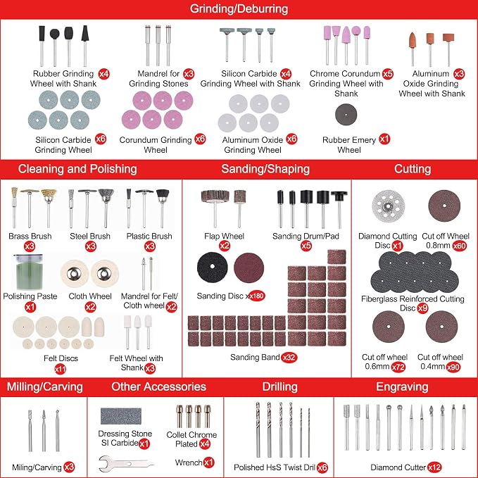 544-Piece Rotary Tool Accessories Kit, Universal Rotary Tool Bits for Easy Drilling, Cutting, Grinding, Sanding, Sharpening, Carving and Polishing, with Carrying Case