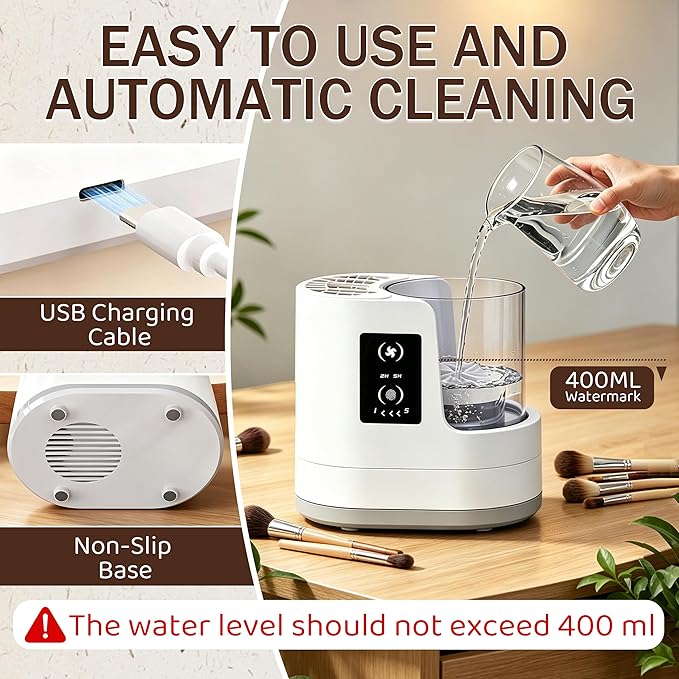 2026 Upgrade 3 in 1 Electric Makeup Brush Cleaner, Automatic Makeup Brush Cleaner Machine with Adjustable 2h/5h Dryer-Holder, Makeup Brush Washer and Dryer for All Brush Sizes, Plug in Design (A)