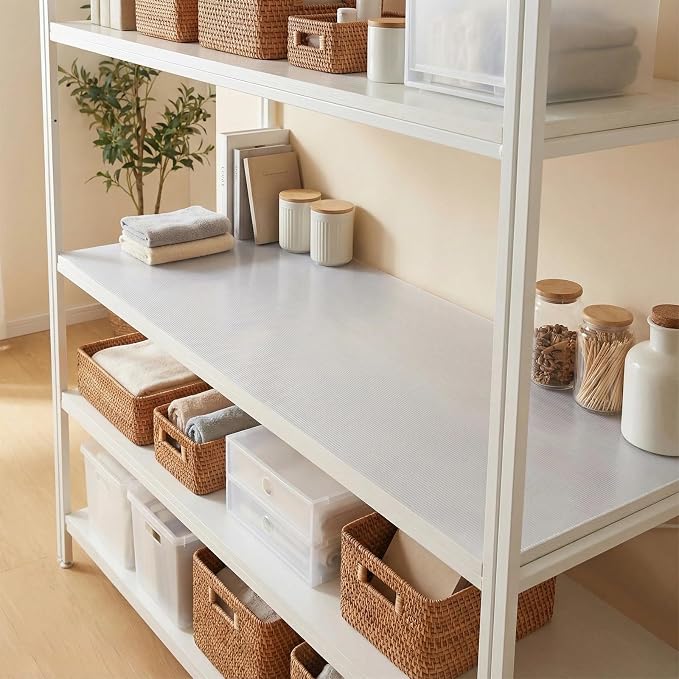 100% EVA Shelf Liner, 12" x 360" Drawer Liners for Kitchen Cabinet, Non Adhesive Non Slip Plastic Dresser Pantry Shelves Mat, Clear