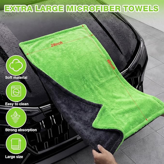 Boao 2 Pack Car Drying Towels 48"x24" Extra Large Microfiber Towels for Cars 1400gsm Super Absorbent Car Detailing Drying Towel Streak Free Lint Free No Water Spots Double-Twist Pile