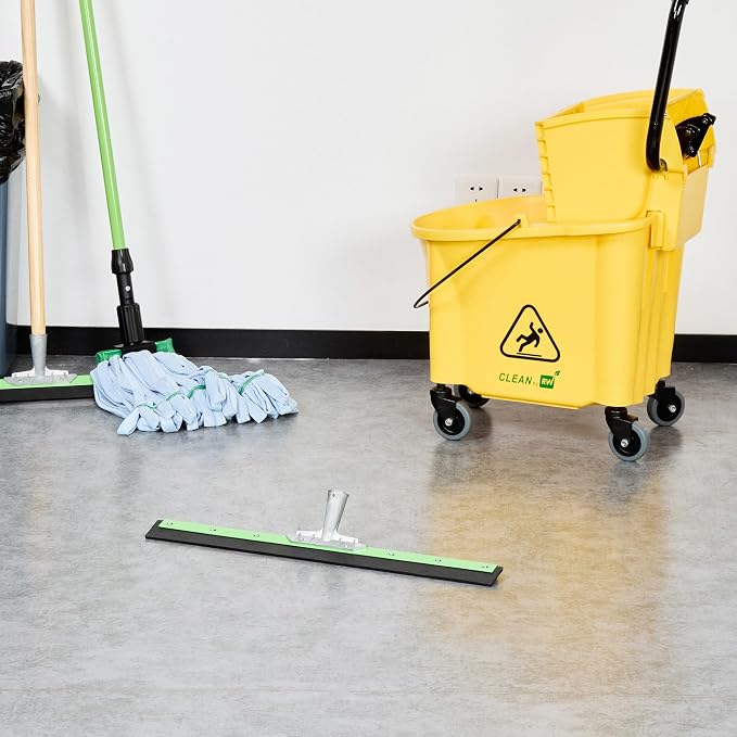 Restaurantware-SQUEEGEE ONLY: Clean Tek Professional 24 Inch Floor Squeegee, 1 Broom With Rubber Blade - Handle Sold Separately, Heavy-Duty, Green Steel Wiper, Ideal For Floor, Tiles