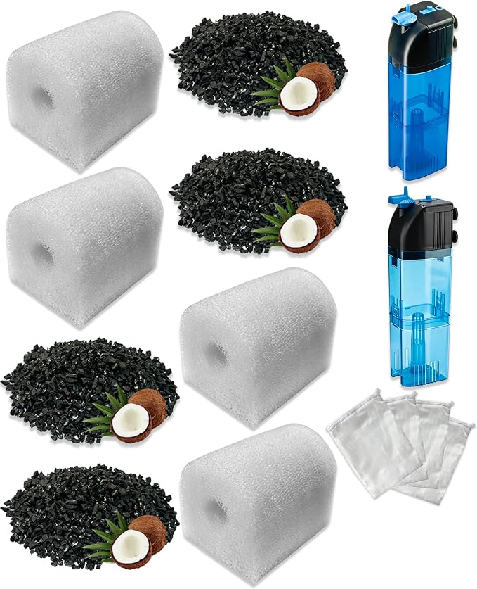 12 Pack Aquarium Filter Media Replacement for Penn-Plax Cascade 400 ＆ 600 Fully Submersible Internal Filter, Includes Carbon Filters, Foam Filters & Mesh Bags for Freshwater and Saltwater Aquariums