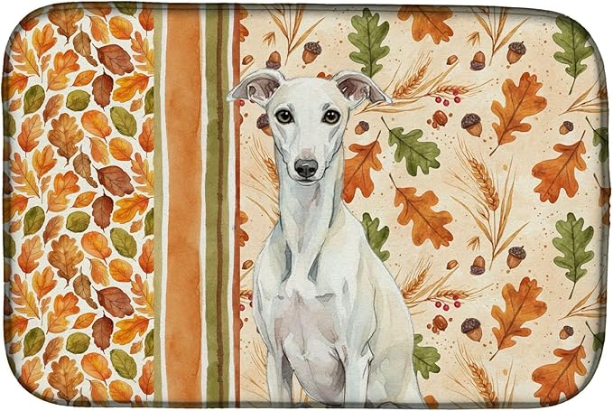 Caroline's Treasures White Whippet Heirloom Fall Dish Drying Mat Absorbent Dish Drying Mat Pad for Kitchen Counter Dish Drainer Mat for Countertop, 14 x 21", Multicolor