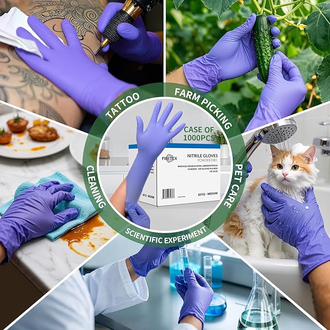 FINITEX Nitrile Disposable Medical Exam Gloves - Ice Blue 3.2 mil Latex-Free Gloves Examination Cleaning Food Gloves