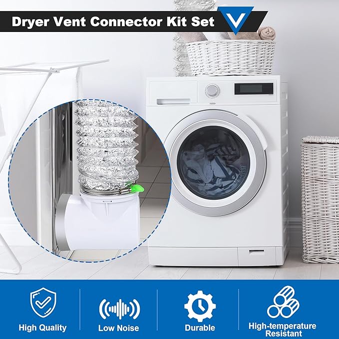 90 Degree Dryer Vent Elbow, 4" Dryer Vent Hose, Space Saving Connector Kit Clothes Dryers Duct Pipe Tube Connection Adapter for Tight Spaces with Clamp Sealing Tape
