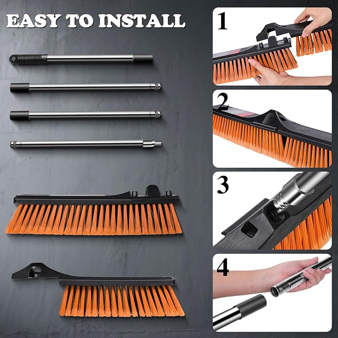 MASTERTOP 24" Heavy Duty Push Broom with Ultra-Sturdy Adjustable Handle, 6-Layer Stiff Bristles Garden Yard Broom, Outdoor Sweeping Brush for Garage, Patio, Driveway, Warehouse, Deck, Tile & Concrete
