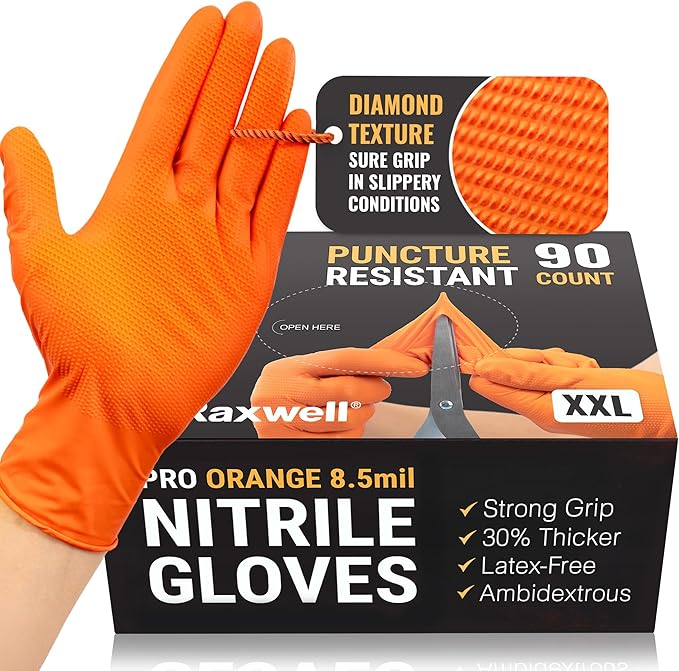 Raxwell Nitrile Disposable Gloves - Puncture-Resistant Work Gloves - Diamond Grip for Food Prep, Cleaning & Cooking