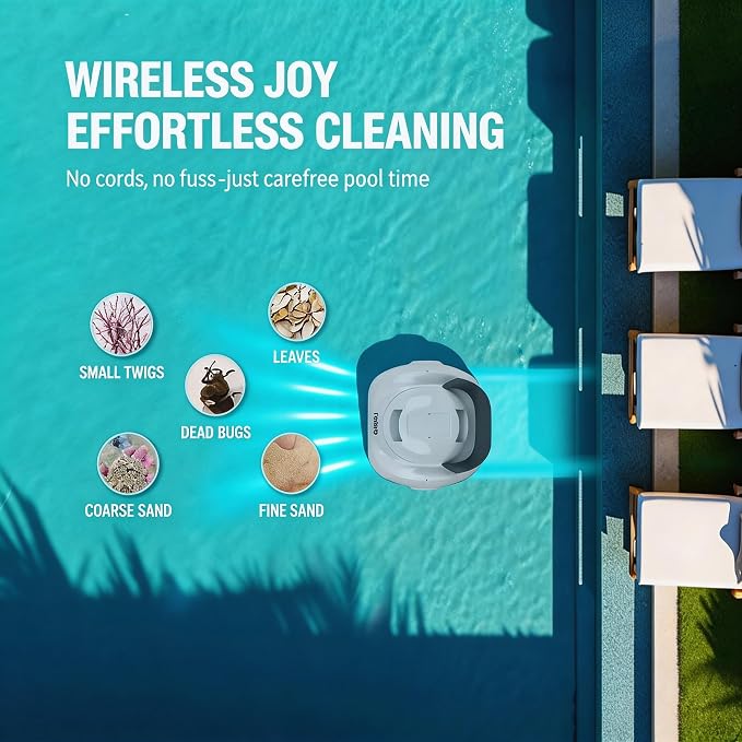 Robotic Pool Cleaner, Cordless Pool Vacuum with 18.5 GPM Powerful Suction,120-Min Runtime, Self-Parking, Pool Vacuum for Above-Ground & Flat Pools to 860 sq.ft,Silver-White