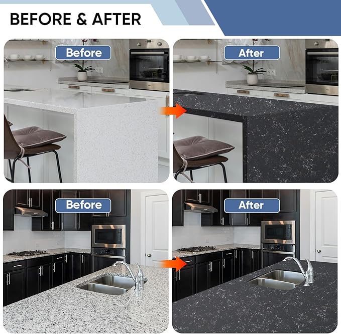 Epoxy Countertop Paint Kit Granite Counter Top Refinishing Paint for Kitchen Bathroom Cover 38 sq.ft, Black Granite