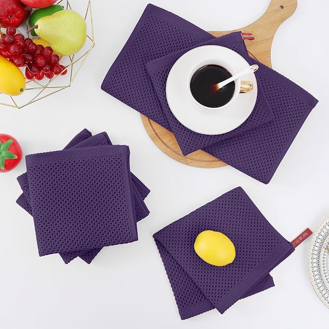 Homaxy 100% Cotton Waffle Weave Kitchen Dish Cloths, Ultra Soft Absorbent Quick Drying Dish Towels, 12 x 12 Inches, 24-Pack, Eggplant