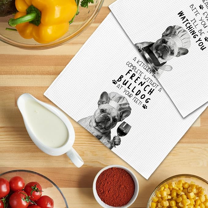 Funny French Bulldog Dog Kitchen Towels 16x24 Inch Set of 2 | French Bulldog Lovers Gifts for Women Men Dish Tea Towels for Kitchen, Dog Lover Mom Dad Owner Gifts Decorative Hand Towel