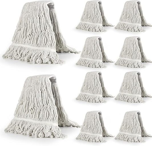 10Pcs Commercial String Mop Head, Loop-End Mop Head Replacement, Heavy Duty Mop Head Refills, Cotton Looped End Wet Cleaning Mop Refill for Floor Cleaning, Home, Industrial and Commercial Use (White)