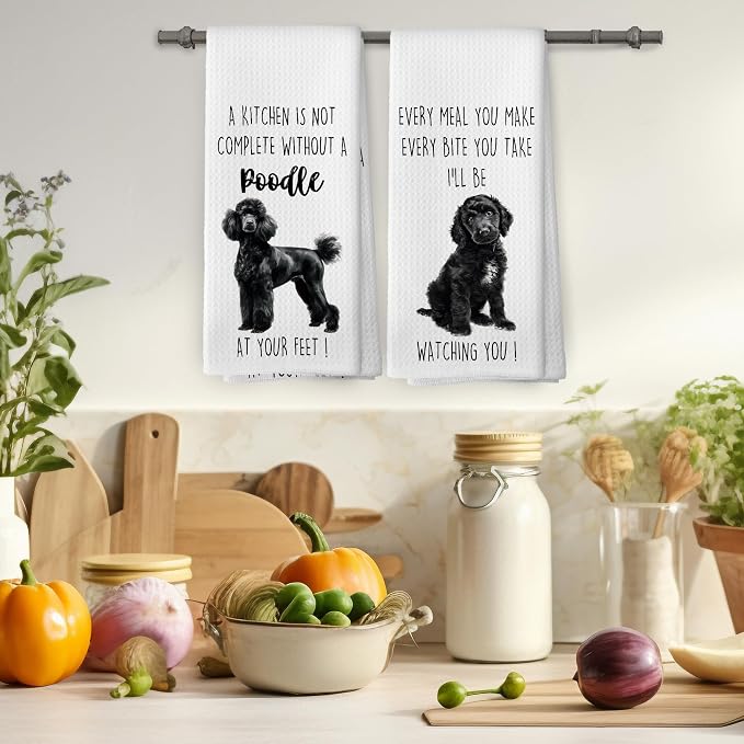 Poodle Dog Kitchen Towels Set of 2, Funny Dog Kitchen Decor, Dogs Gifts for Women Men Hand Towel, Pet Owner Gift Decorative Tea Towels Dish Towel 16x24 Inch