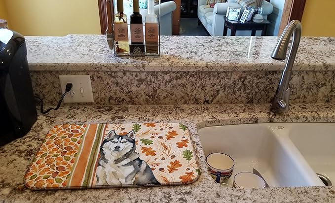 Caroline's Treasures Agouti Siberian Husky Heirloom Fall Dish Drying Mat Absorbent Dish Drying Mat Pad for Kitchen Counter Dish Drainer Mat for Countertop, 14 x 21", Multicolor