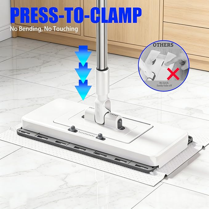 New Hands Free Multi Purpose Flat Mop with 10 Reusable Cloths | Convenient Cloth Changing, Compatible with Swiffer Pads, Hardwood Tile Marble Lightly Floor Cleaning, 52in Handle