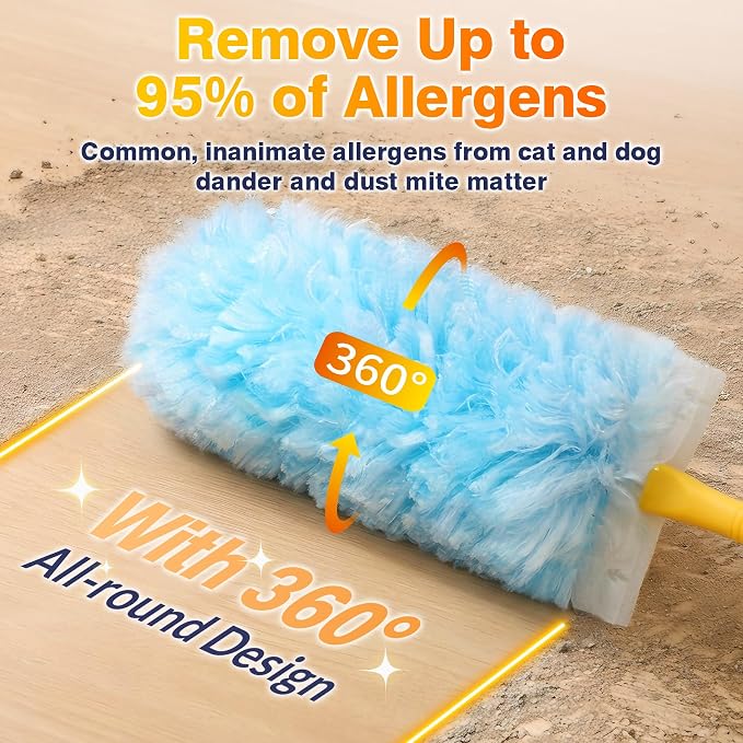 Duster Refills for Swiffer Dusters, Multisurface 360 Dusters with 3ft Extendable Handle and 1 Short Handle, Disposable Duster kit for Dusting Furniture Blinds Fans Walls