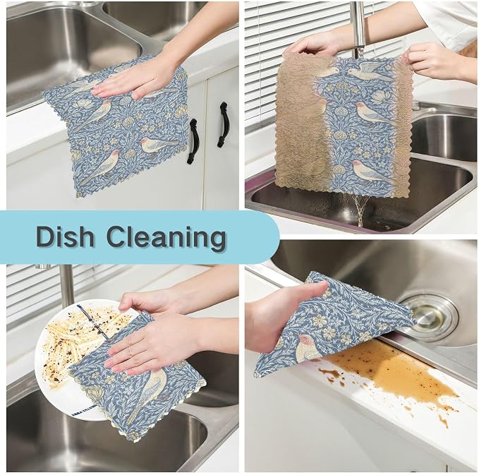 ALAZA Dish Towels Kitchen Cleaning Cloths William Morris Prints Dish Cloths Super Absorbent Kitchen Towels Lint Free Bar Tea Soft Towel Kitchen Accessories Set of 6,11"x11"