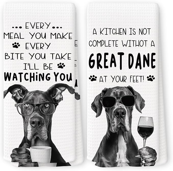 Funny Great Dane Dog Kitchen Towels 16x24 Inch Set of 2 | Great Dane Lovers Gifts for Women Men Dish Tea Towels for Kitchen, Dog Lover Mom Dad Owner Gifts Decorative Hand Towel