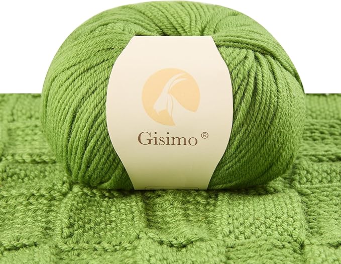 100% Merino Wool Yarn, 6-Ply Luxurious and Soft Yarn for Hand Knitting & Crocheting, 1.76 OZ/50g, 127 yds/116 Meters(DeepGrass Green, 1 Ball)