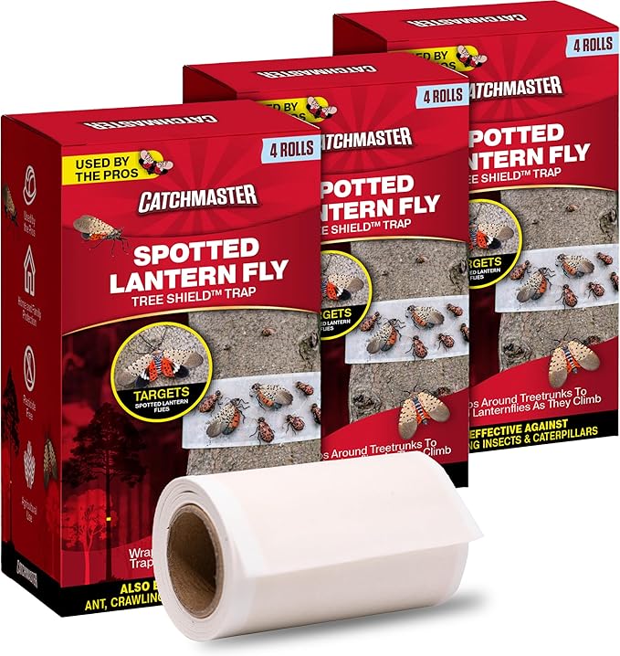Catchmaster Tree Shield Lantern Fly & Ant Traps Insect Barrier, 12 Rolls 30ft Each, Outdoor Adhesive Crawling Insect Trap to Protect Trees, Fruit & Plants, Pest Control Lawn & Garden