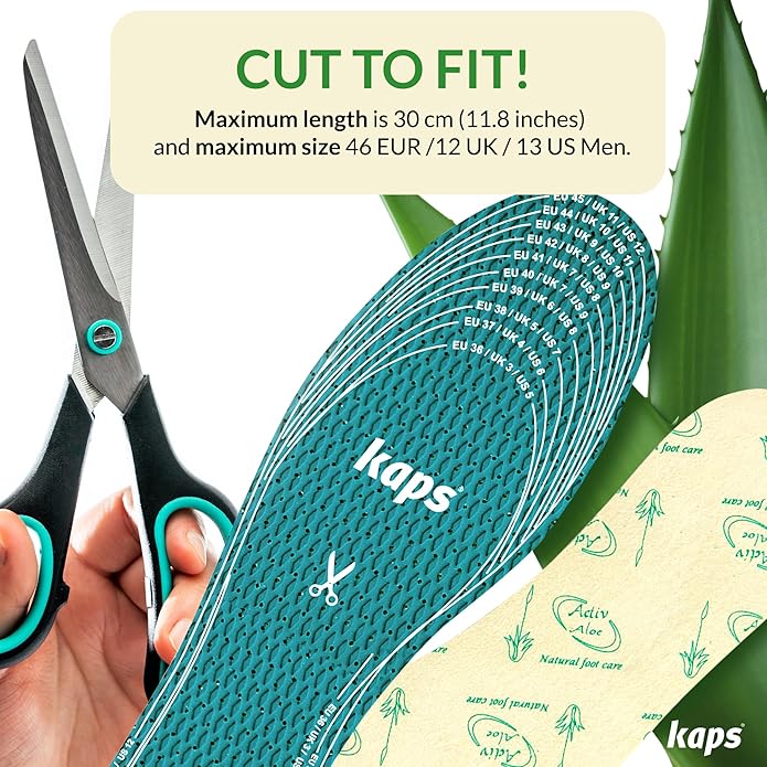 Kaps Adult Insoles with Shoe Odour Eliminator – Ultrafresh Shoe Insoles for Women & Men – Soothing Aloe-Infused for Boots, Sneakers, & Formalwear – Shoe Fresheners & Insoles