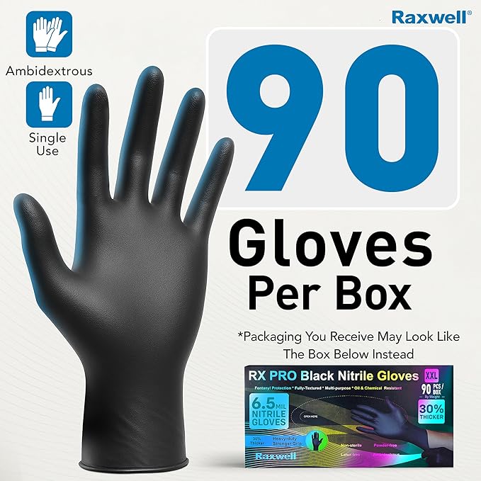 Raxwell Disposable Nitrile Gloves - Food Grade Heavy-Duty Puncture Resistant Black Gloves for Cooking & Food Service