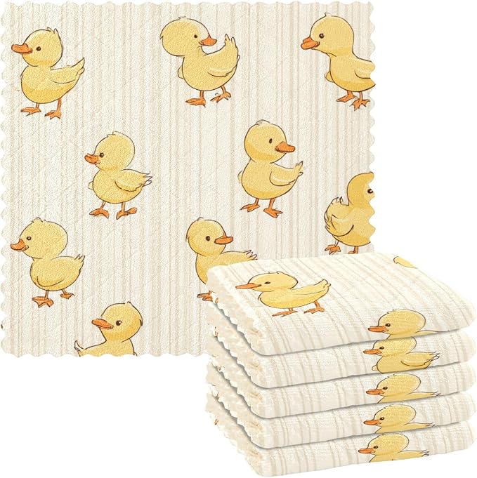 Cute Yellow Ducks Stripe Kitchen Towels Dish Cloths Set of 6 Microfiber Cleaning Cloths for Cars Super Absorbent Machine