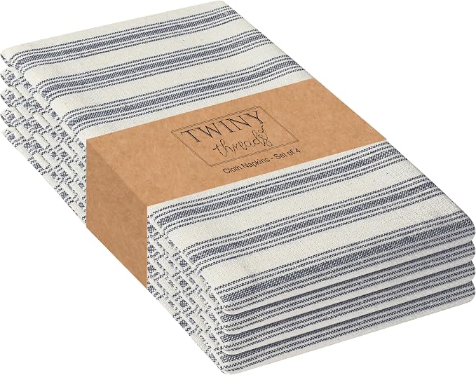 TWINY threads Set of 4 Farmhouse Stripe Kitchen Towels (18x26 Inches) Premium Tea Towels with Hanging Loop, Highly Absorbent, 100% Cotton, Kitchen Hand Towel for Drying, Cleaning - Navy Blue