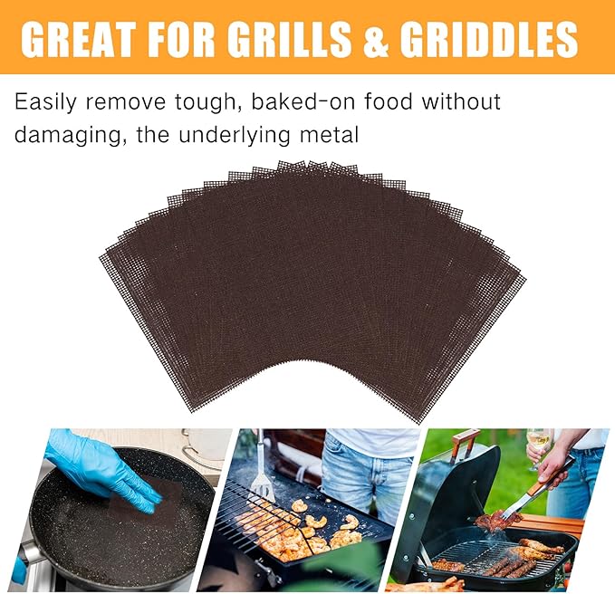 Reallnaive 100 Pack Griddle 4x5.5'' Screen Grill Cleaning Screens Pre-treated Abrasive Mesh Pads for Flat Top Stainless Steel Griddle Cleaning Accessories Bundle