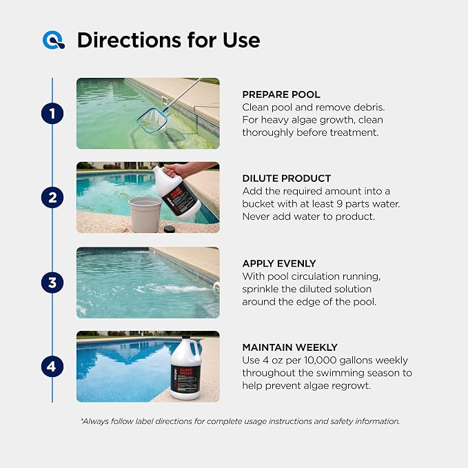 AquaDoc Algae Smash Polyquat 60 Algaecide for Swimming Pools - 64 oz - Non-Foaming, Non-Staining Formula to Help Remove and Prevent Algae in Inground and Above Ground Pools - Made in USA