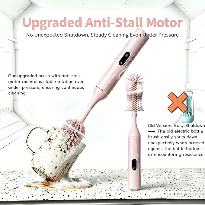 Rechargeable Electric Bottle Brush with 2 Speeds Powerful Automatic Bottle Cleaner,BPA-Free Silicone Spinning Design, Wall Mount & Straw Cleaner,Suitable for Baby Bottles & Kitchen (Pink+Pink)