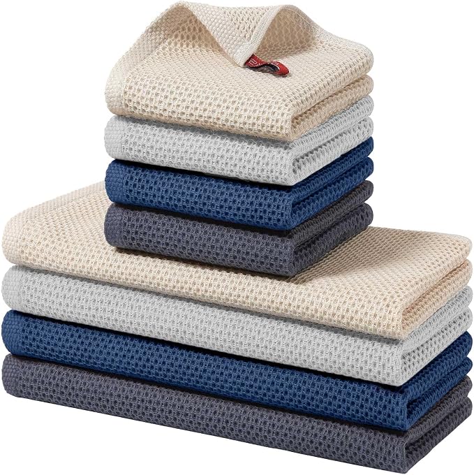Homaxy 100% Cotton Kitchen Towels and Dishcloths Set, 12 x 12 Inches and 13 x 28 Inches, Set of 8 Bulk Kitchen Towels Set, Ultra Soft Absorbent Dish Cloths for Washing Dishes, Multicolor