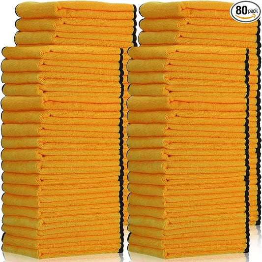 Tallew 80 Pcs Microfiber Towels:16"x16" Microfiber Drying Towels Bulk Micro Fiber Car Cleaning Cloth for Cars Drying Washing Polishing Office Windows Cleaning Household Supplies (Yellow)