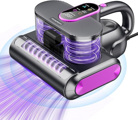 Mattress Vacuum, 15kPa Bed Mattress Cleaner with Super Suction and 275nm Uv-C Light,500W Handheld Mattress Vacuums for Bed Sofa Furniture Crib, Replacement Filter Included(Corded，38000RPM)